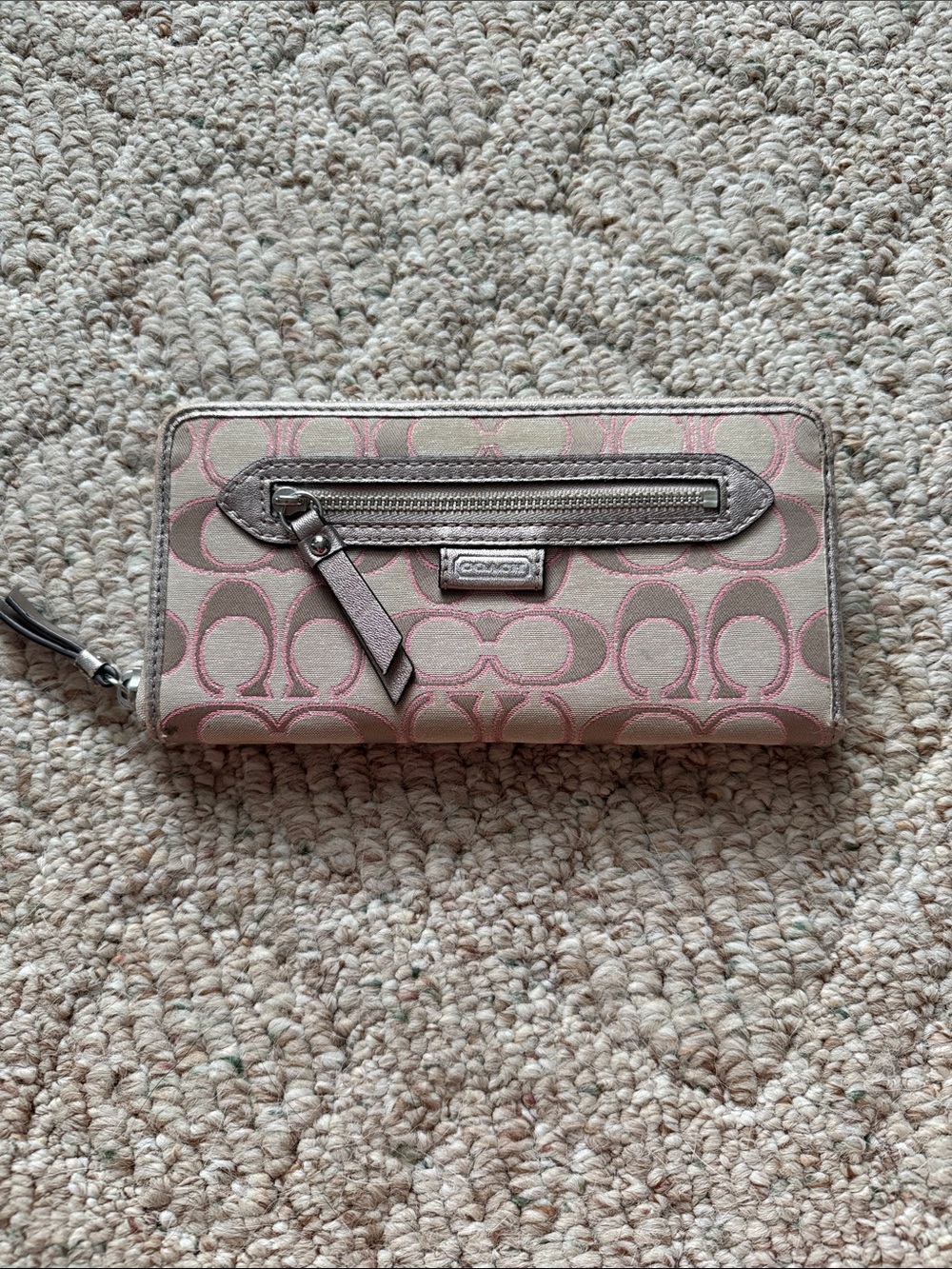 Coach Pink and Cream Signature Zip-Around Wallet